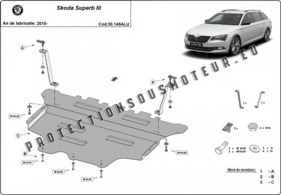 Cache sous moteur et de la boîte de vitesse en aluminium Skoda Superb III