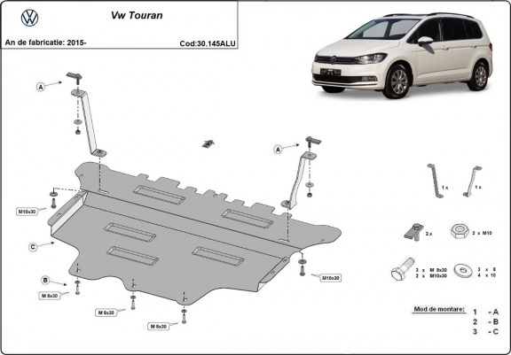 Cache sous moteur et de la boîte de vitesse en aluminium VW Touran