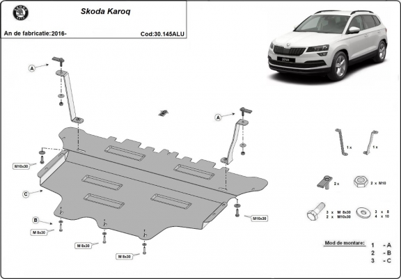 Cache sous moteur et de la boîte de vitesse en aluminium Skoda Karoq