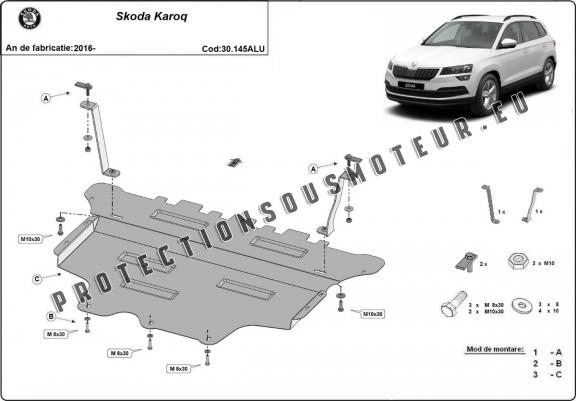 Cache sous moteur et de la boîte de vitesse en aluminium Skoda Karoq