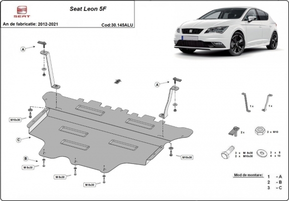 Cache sous moteur et de la boîte de vitesse en aluminium Seat Leon Mk3 5F