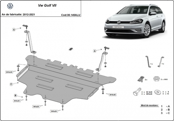 Cache sous moteur et de la boîte de vitesse en aluminium VW Golf 7