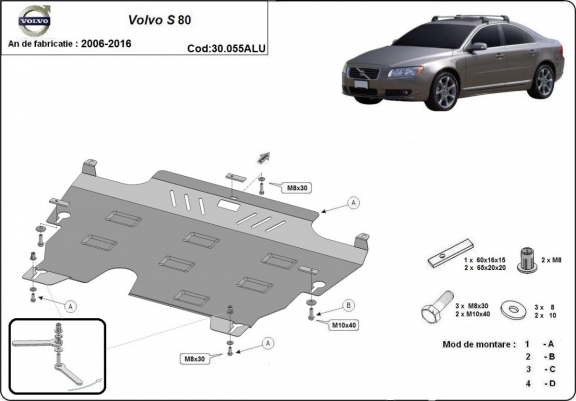 Cache sous moteur et de la boîte de vitesse en aluminium Volvo S80