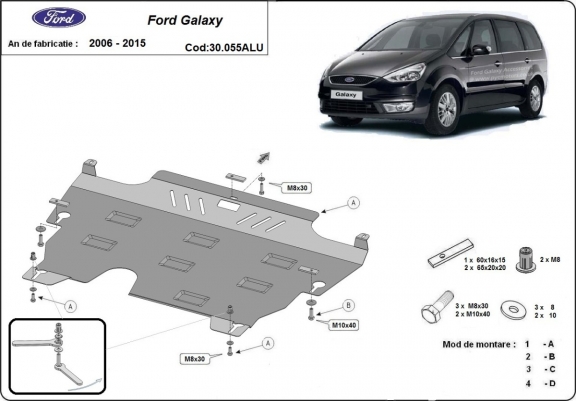 Cache sous moteur et de la boîte de vitesse en aluminium Ford Galaxy 2