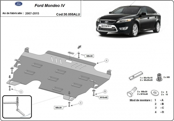 Cache sous moteur et de la boîte de vitesse en aluminium Ford Mondeo 4