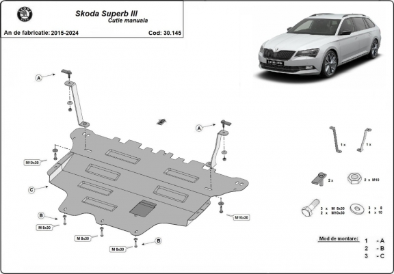 Cache sous moteur et de la boîte de vitesse Skoda Superb - boîte de vitesses manuelle