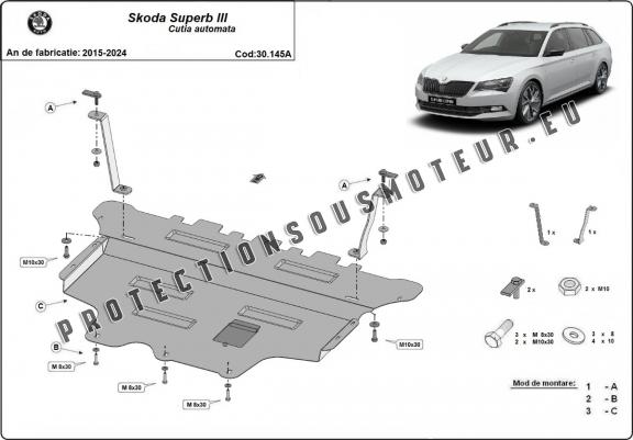 Cache sous moteur et de la boîte de vitesse Skoda Superb - Boîte de vitesse automatique