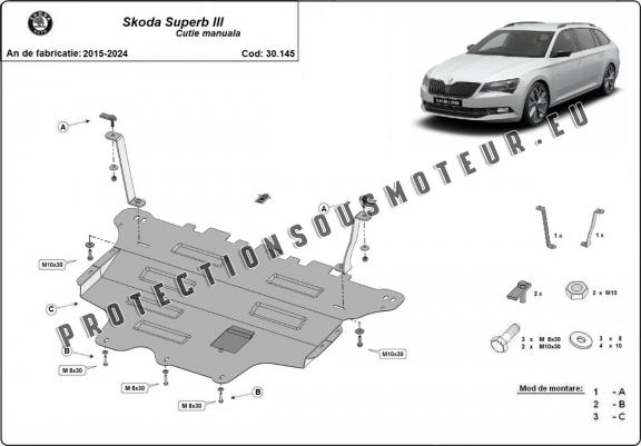 Cache sous moteur et de la boîte de vitesse Skoda Superb - boîte de vitesses manuelle