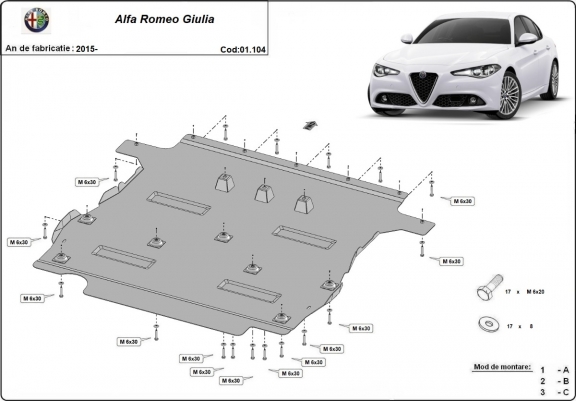 Cache sous moteur et de la boîte de vitesse Alfa Romeo Giulia