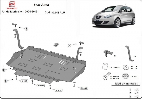 Cache sous moteur et de la boîte de vitesse en aluminium Seat Altea
