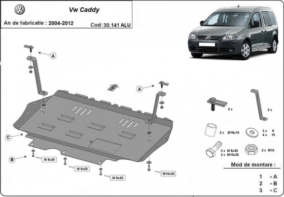 Cache sous moteur et de la boîte de vitesse en aluminium VW Caddy