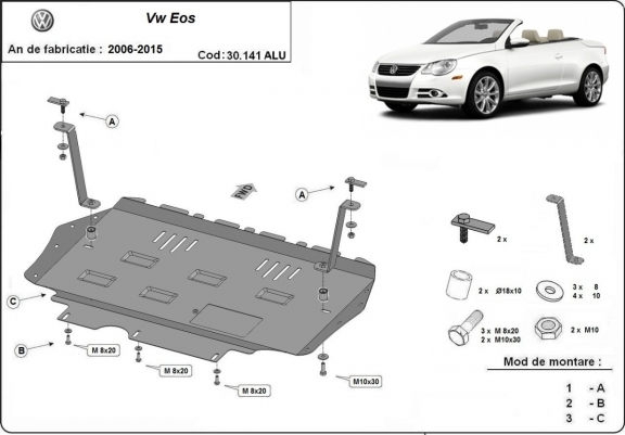 Cache sous moteur et de la boîte de vitesse en aluminium VW Eos