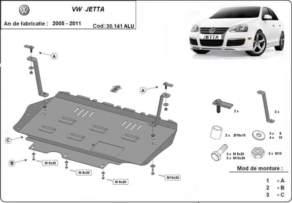 Cache sous moteur et de la boîte de vitesse en aluminium VW Jetta