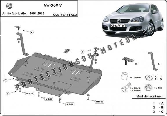 Cache sous moteur et de la boîte de vitesse en aluminium VW Golf mk5