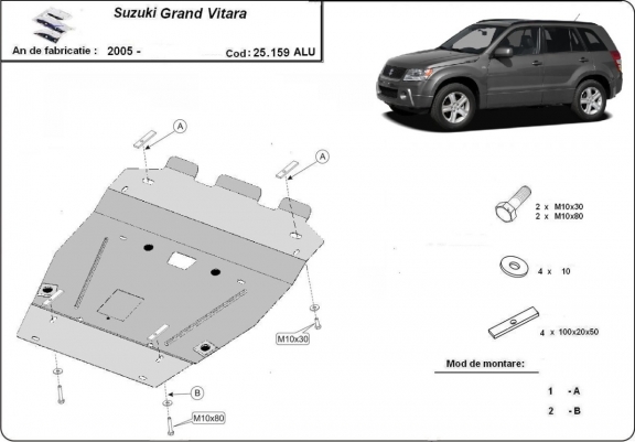 Cache sous moteur et de la radiateur en aluminium Grand Vitara 2