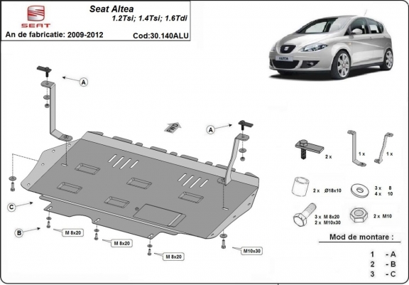 Cache sous moteur et de la boîte de vitesse en aluminium Seat Altea