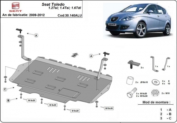 Cache sous moteur et de la boîte de vitesse en aluminium Seat Toledo 3
