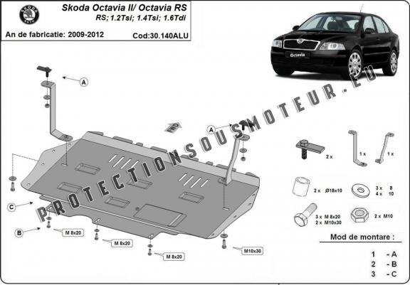 Cache sous moteur et de la boîte de vitesse en aluminium Skoda Octavia 2