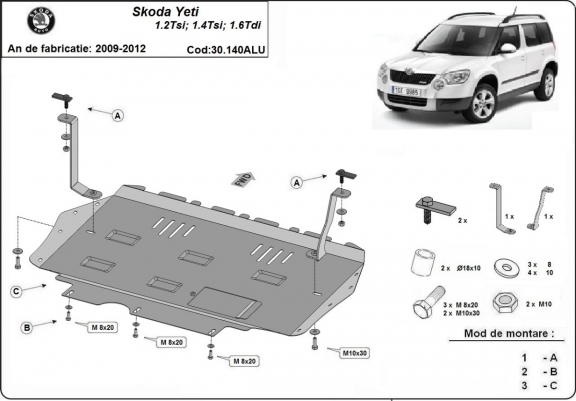 Cache sous moteur et de la boîte de vitesse en aluminium Skoda Yeti