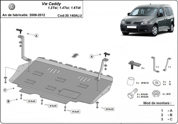 Cache sous moteur et de la boîte de vitesse en aluminium Volkswagen Caddy 