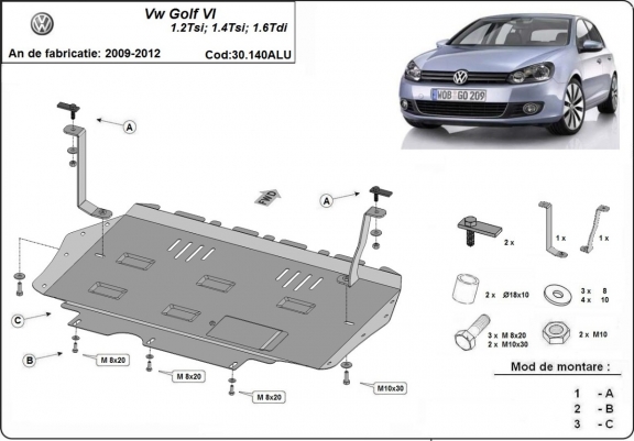 Cache sous moteur et de la boîte de vitesse en aluminium VW Golf 6