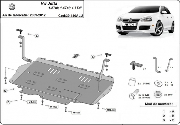 Cache sous moteur et de la boîte de vitesse en aluminium VW Jetta