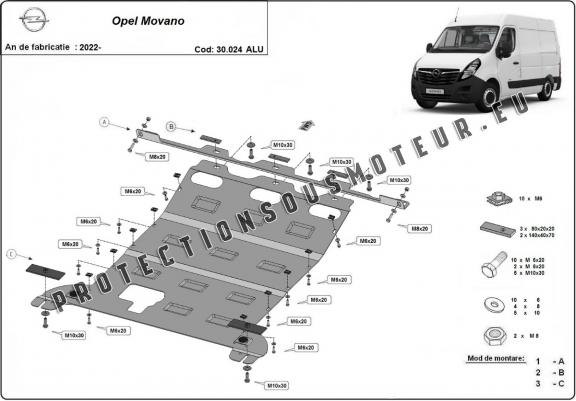 Cache sous moteur et de la boîte de vitesse en aluminium Opel Movano C 