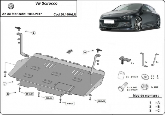 Cache sous moteur et de la boîte de vitesse Volkswagen Scirocco Aluminium