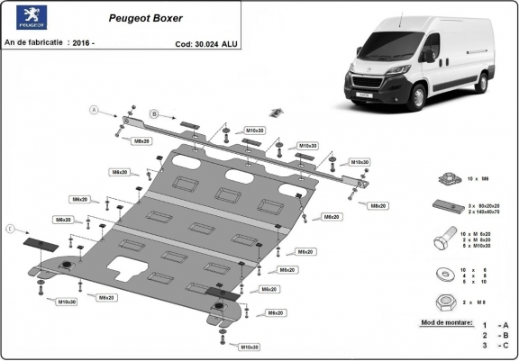 Cache sous moteur et de la boîte de vitesse en aluminium Peugeot Boxer