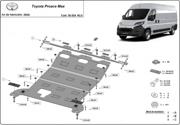 Cache sous moteur et de la boîte de vitesse en aluminium Toyota Proace Max