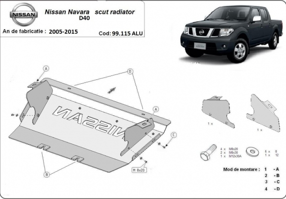 Cache de protection de radiateur en aluminium Nissan Navara D40