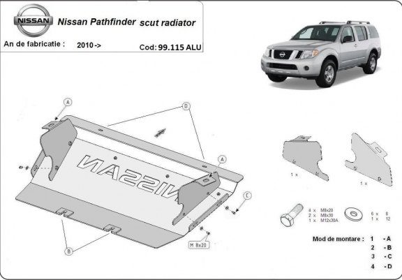 Cache de protection de radiateur en aluminium Nissan Pathfinder