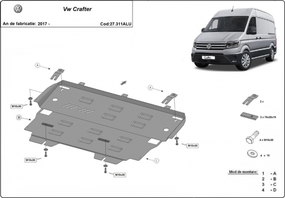 Cache sous moteur et de la boîte de vitesse en aluminium Vw Crafter