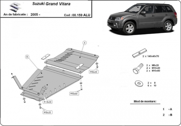 Cache de protection de la boîte de vitesse et de transfert en aluminium Suzuki Grand Vitara 2