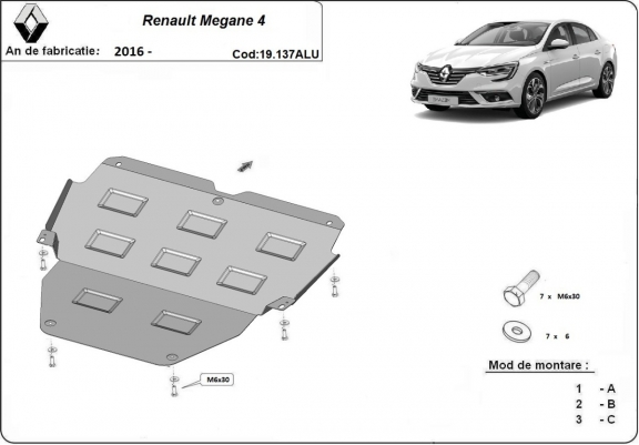 Cache sous moteur et de la boîte de vitesse en aluminium Renault Megane IV
