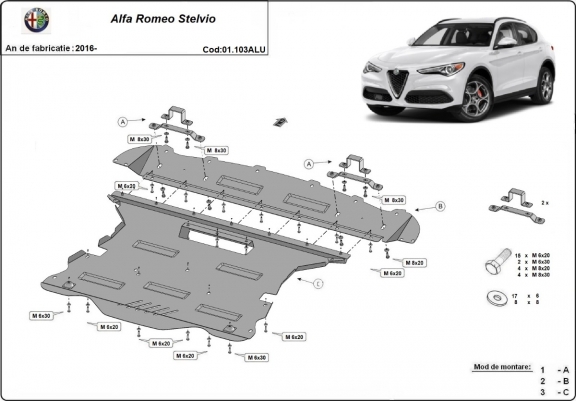 Cache sous moteur et de la boîte de vitesse en aluminium Alfa Romeo Stelvio
