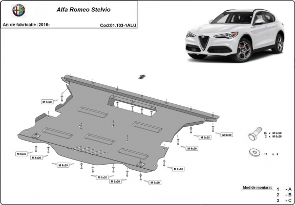 Cache sous moteur et de la boîte de vitesse en aluminium Alfa Romeo Stelvio
