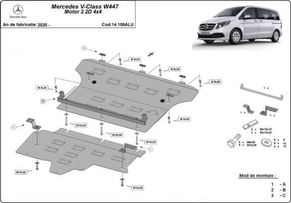 Cache sous moteur et de la boîte de vitesse Mercedes V-Class W447, 4x4