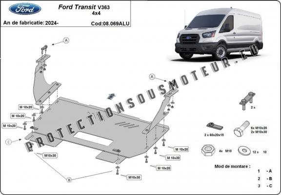 Cache sous moteur et de la boîte de vitesse en aluminium Ford Transit V363 4x4