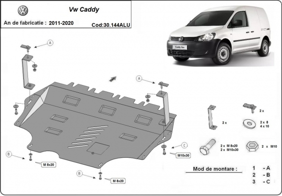 Cache sous moteur et de la boîte de vitesse en aluminium VW Caddy 