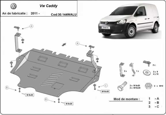 Cache sous moteur et de la boîte de vitesse en aluminium VW Caddy - Webasto