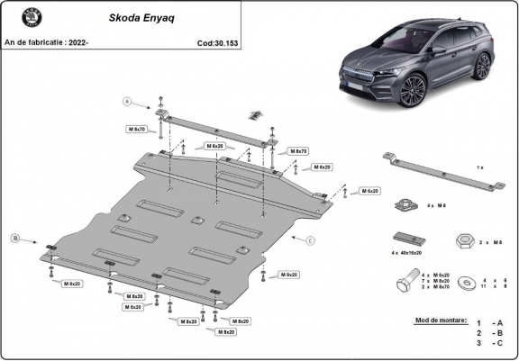 Cache sous moteur et de la boîte de vitesse Skoda Enyaq