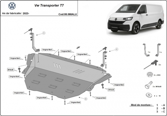 Cache sous moteur et de la boîte de vitesse en aluminium Volkswagen Transporter T7 Van
