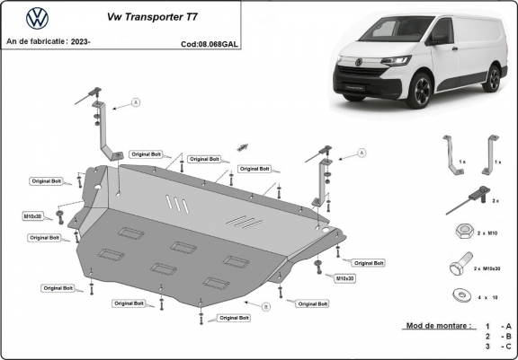 Acier galvanisé cache sous moteur et de la boîte de vitesse Volkswagen Transporter T7