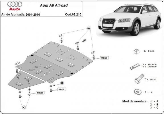 Cache sous moteur et de la boîte de vitesse Audi A6 Allroad 2 - sans latéraux