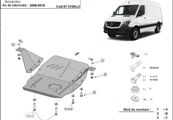 Cache sous moteur et de la boîte de vitesse en aluminium Mercedes Sprinter