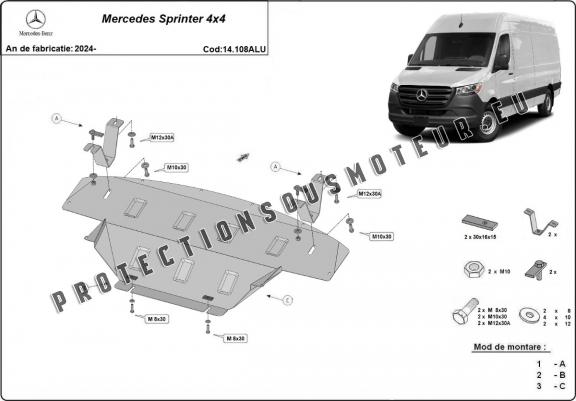 Cache sous moteur et de la boîte de vitesse en aluminium Mercedes Sprinter 907 4x4