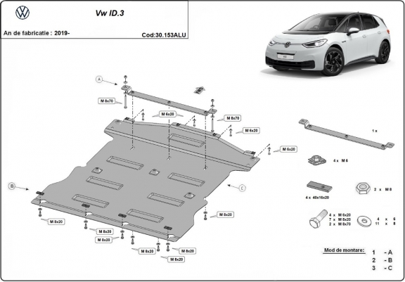 Cache sous moteur et de la boîte de vitesse Volkswagen ID.3 - Aluminium