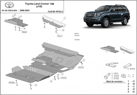 Cache Sous Moteur Toyota Land Cruiser 150 - Aluminium