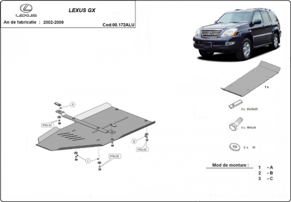Cache de protection aluminium de la boîte de vitesse Lexus GX